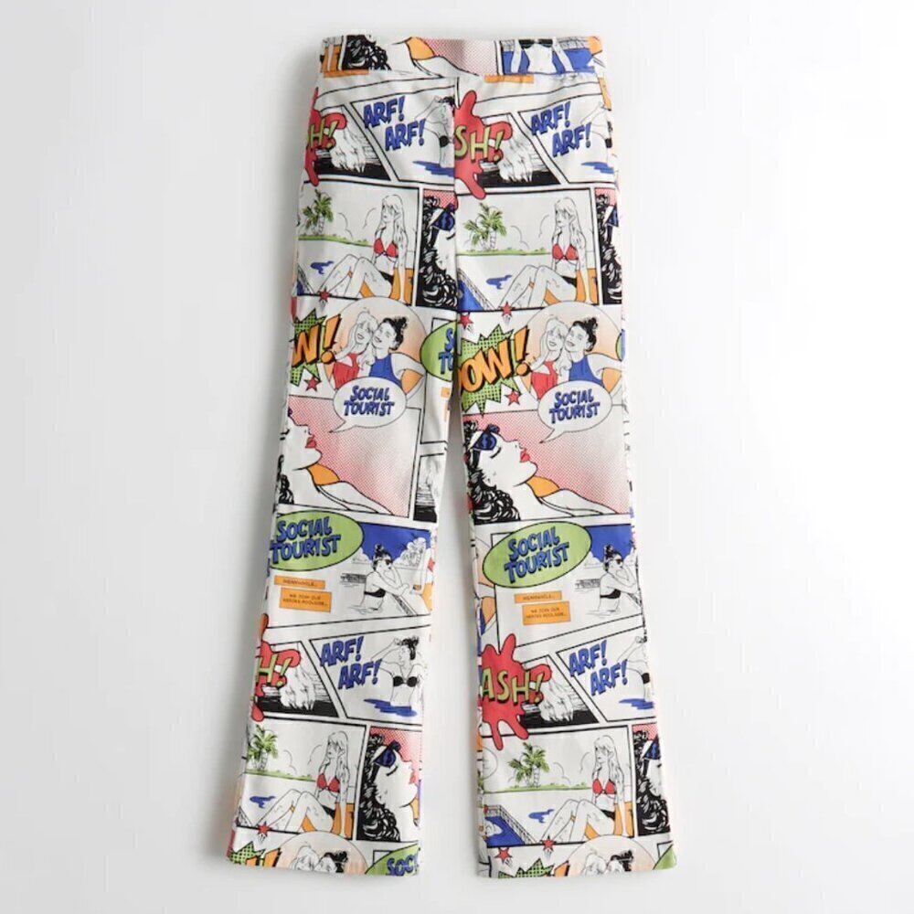 Social Tourist Ultra High-Rise Pop Art Kick Flare Pants NWT